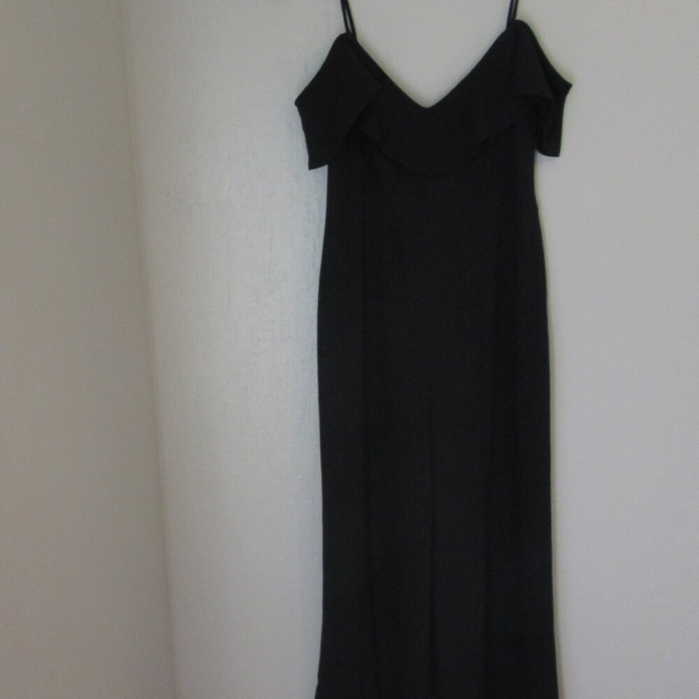 Zara Woman Black Spaghetti Strap Size S Ruffled V-Neck Wide Legs Jumpsuit